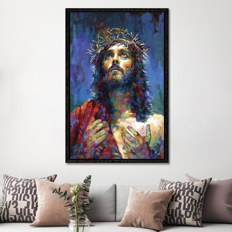 Jesus Christ by Leon Devenice - Painting on Canvas, 152.5 cm H x 101.5 cm W, Black Framed Canvas