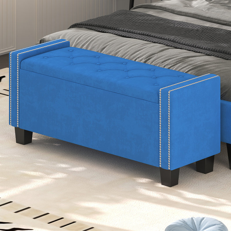 Maxxton Upholstered Storage Bench, Blue