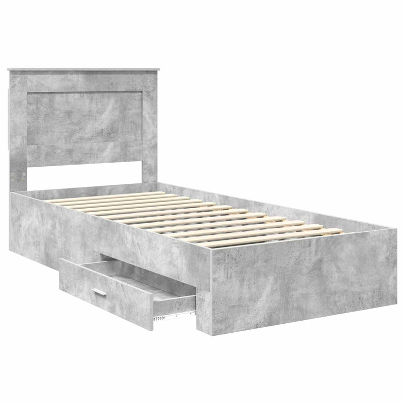 Bed, European Single (90 x 200 cm), Concrete Grey