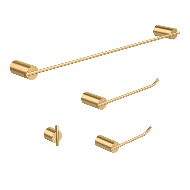 Gold 4-piece Stainless Steel Bathroom Accessory Set, Wall Mounted Hardware Kit, Brushed Gold