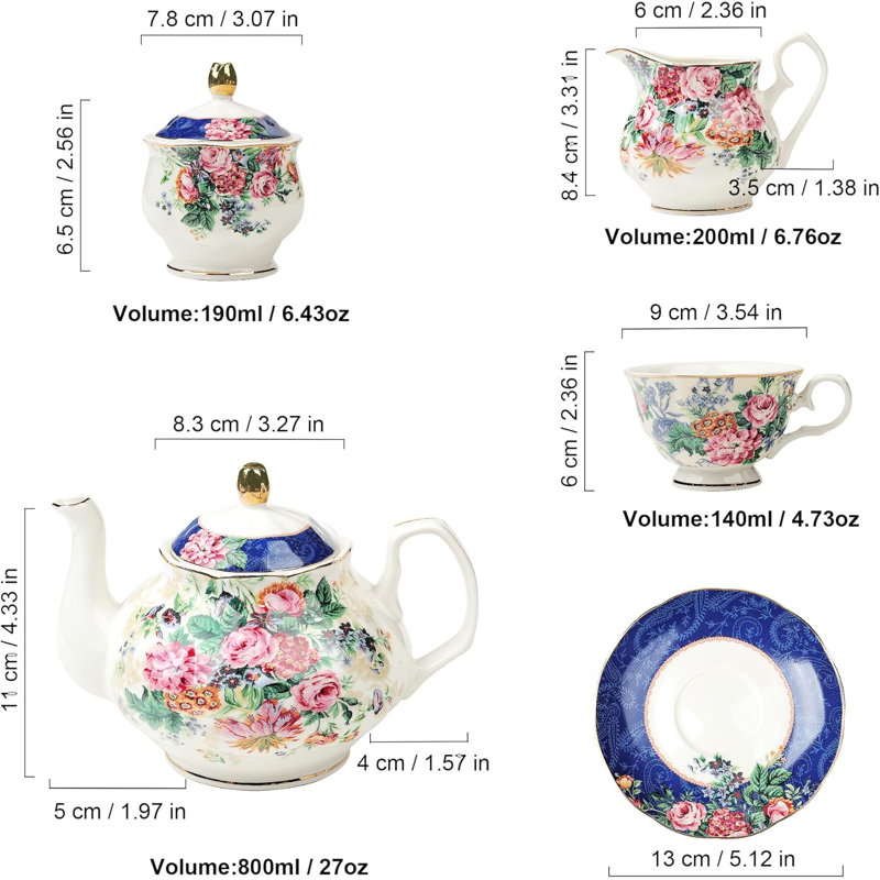 Blue lace porcelain tea set