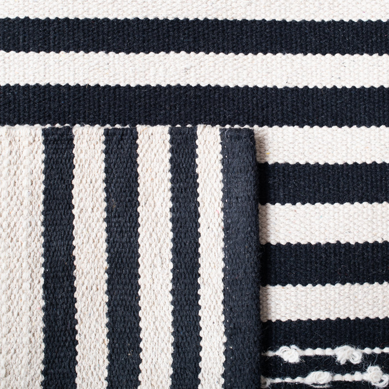 Tapis rayé en coton / laine tissé à la main Trung, Rectangle 9 pi x 12 pi