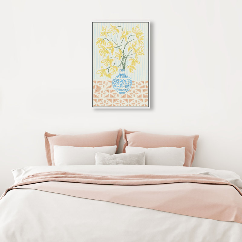 Yellow Iris Summer Print by Oliver Gal, 31"H x 21"W, White Floater Frame