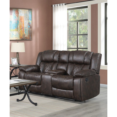 Cadem 77'' Wide Manual Reclining Loveseat with Console (Brown color)