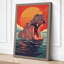 Hippopotamus Rising Retro - Wrapped Canvas-2139072338-2139072365