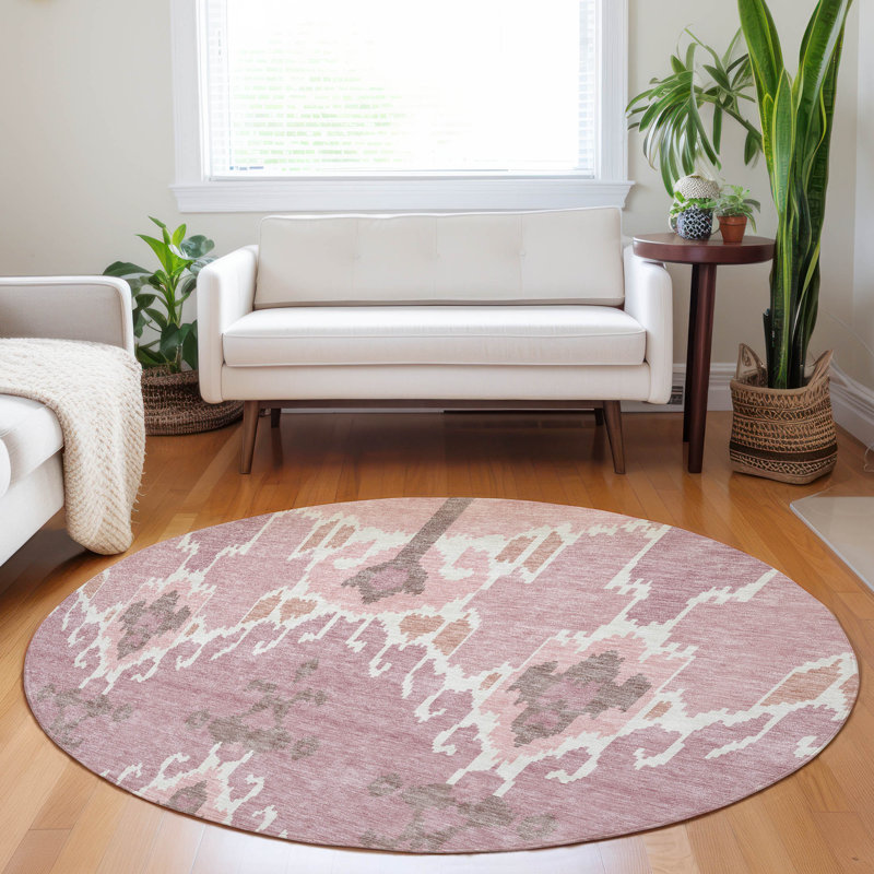 Premium Machine Washable Prisco Blush Rug, Round 8'