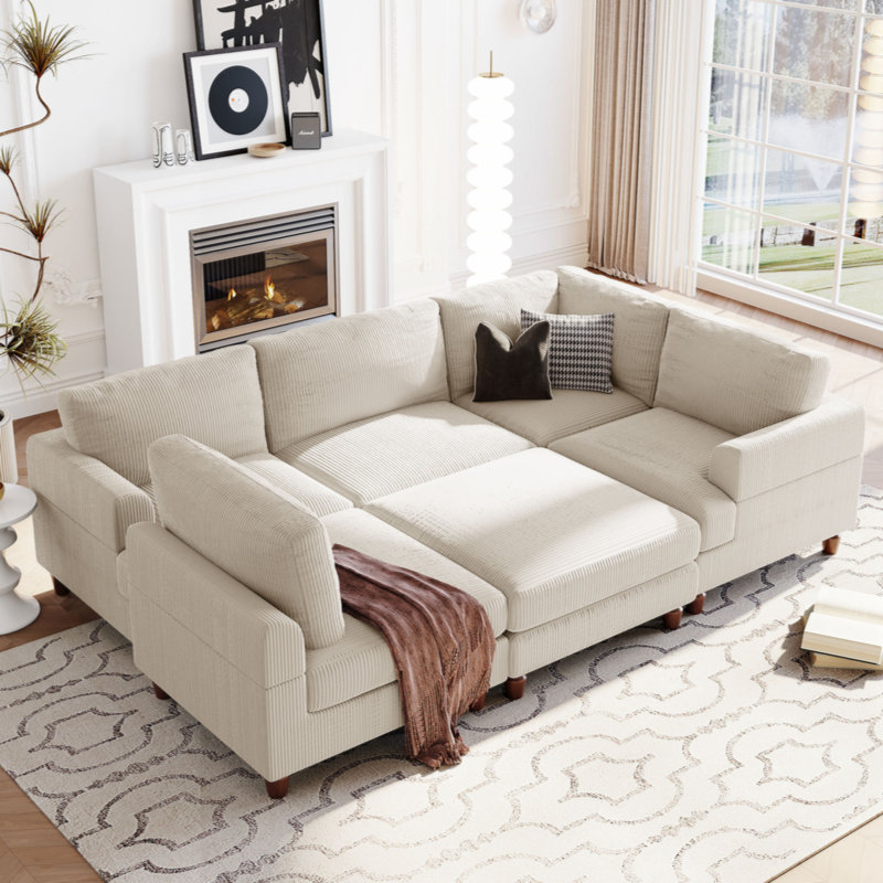Canapé modulaire 2 pièces Latetia, Polyester beige, H 32,7 po x l 97,2 po x P 97,2 po