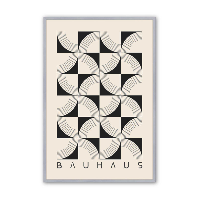 Motif de quadrillage abstrait symétrique Bauhaus, Argent, H 15,25 po x l 12,25 po