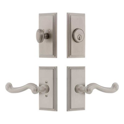 Ensemble de portes d'entrée Grandeur Carre avec levier Newport en nickel satiné