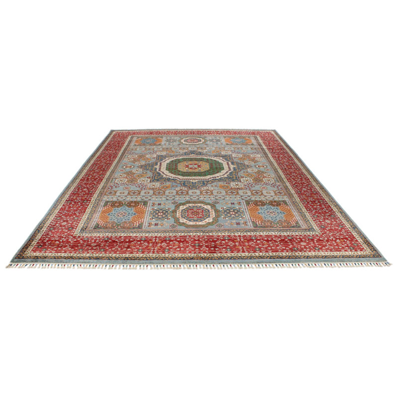 Tapis tribal turc bleu et rouge 9 x 12