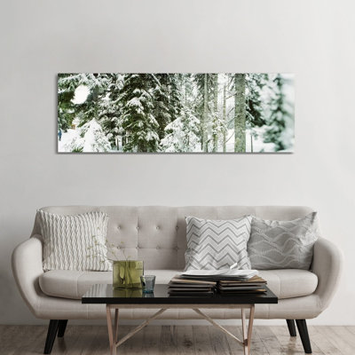 Snow Covered Evergreen Trees At Stevens Pass, Washington State, USA - Wrapped Canvas Panoramic Print