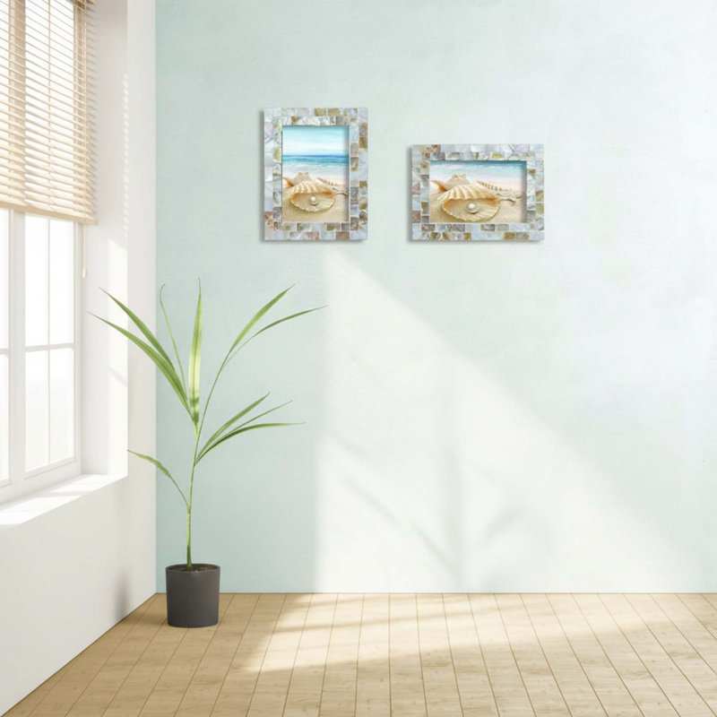 Handmade 5x7 Mother Of Pearl Picture Frame, White Mosaic Design For Tabletop Or Wall Display