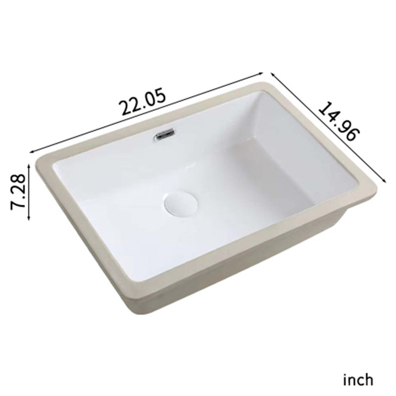 Lavabo de salle de bain rectangulaire encastré - vasque de salle de bain encastrable 22 po x 15 po, lavabo de salle de bain encastrable rectangulaire en céramique avec trop-plein