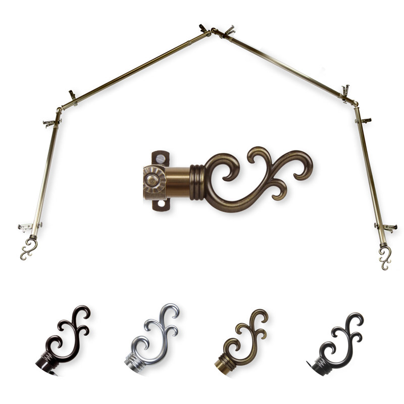 Ensemble de quincaillerie à rideaux simple à 3 côtés pour fenêtre bay Verlyn, Laiton antique, 28 po à 48 po (chaque côté)