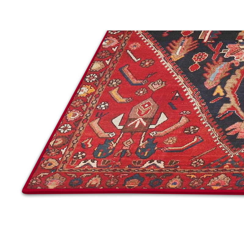 Tapis traditionnel mehroon/noir/bleu Cortia, Rectangle 5 pi x 7 pi