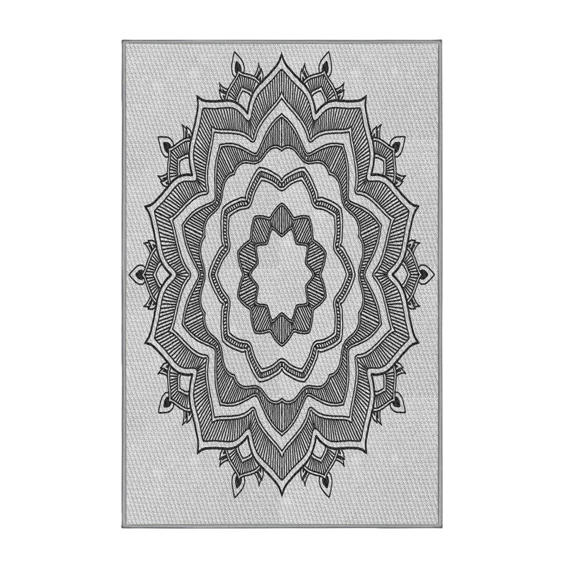 Laine tissée à la main et polyester gris/noir Tapis décoratif, Rectangle 8 pi x 12 pi