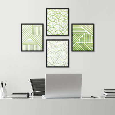 «Bathroom Decor Multicolor Vibrant Green Pastel Paint Pattern Abstract Shapes Wall Art Relax», impression encadrée sur papier, 4 pièces