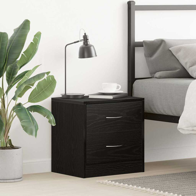 Bedside Cabinet Chipboard Nightstands Storage Unit, Individual, Black Oak