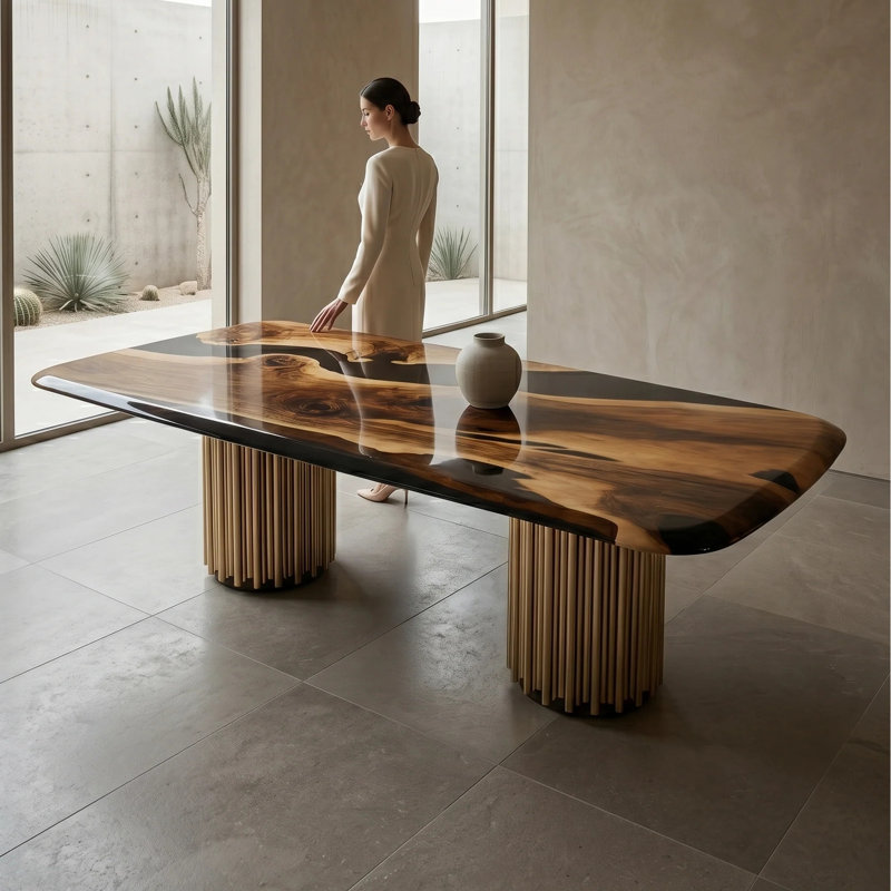 Table de salle à manger Evohe, Laiton poli, L 48 po x L 120 po