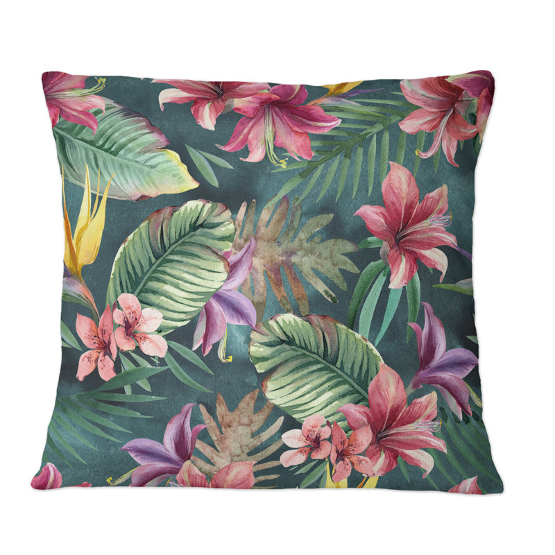 Coussin décoratif imprimé tropical, 16 po x 16 po