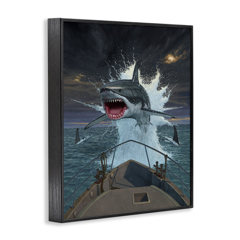 Fish Out Of Water Shark Framed Giclee, design by Vincent Hie, 20" H x 16" W, Midnight Black Framed Giclee