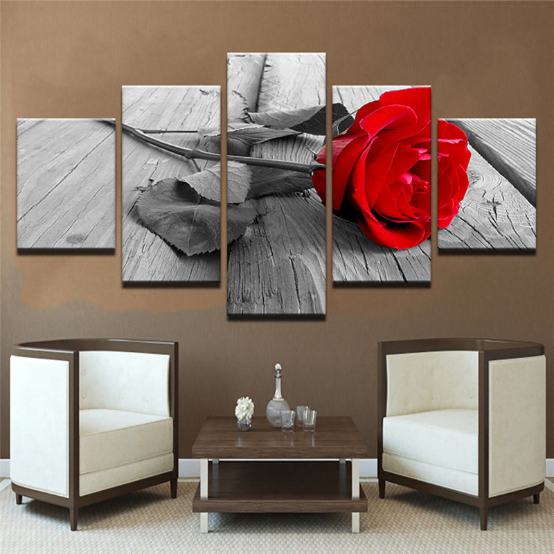 5 pièces encadrées Latitude Run® - Vivid Rose, décoration murale moderne pour le salon de la chambre à coucher, prête à être suspendue