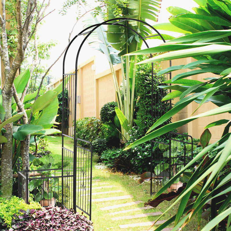 86" Metal Garden Arch With Trellis, Locking Doors, Planter , Wedding Decor, For Vine Climbing 86.5" H Gate, Wedding, Lockable, Grape Climb