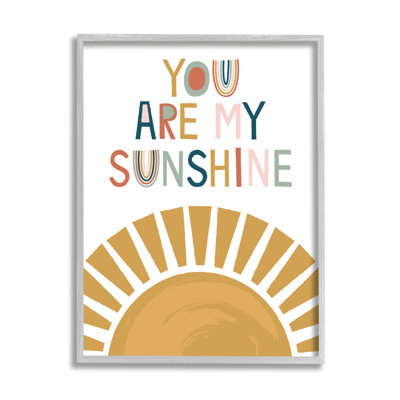 You Are My Sunshine Phrase Children's Sun Rise Gray Farmhouse Oversized Rustic Framed Giclee Texturized Art by Lisa Perry Whitebutton