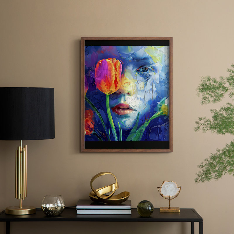 Reproduction encadrée FLORAL Series DCCDXI - bois massif, H 21 po x l 17 po, Noyer