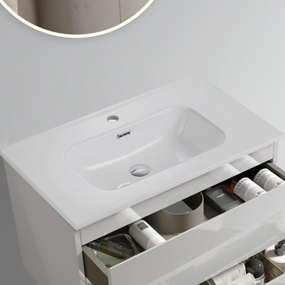 Bb09-30-311 White Integrated Ceramic Basin, High - Gloss Appearance, Sleek And Useful Design, Effortless Upkeep, Rounded Edge For , 18.15 In Width, 29.94 Depth, 7.06 Height, 31.37 Lb Weight Glossy