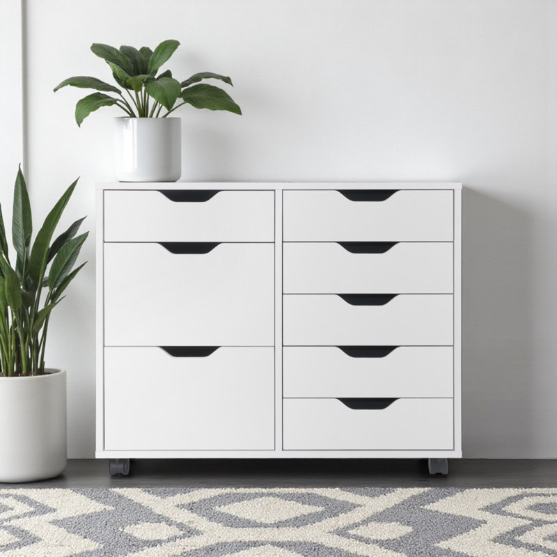 Sutton White 6-Drawer Mobile Cabinet with Multi-Storage, 26.17'' H X 31.89" W X 15.73'' D, White