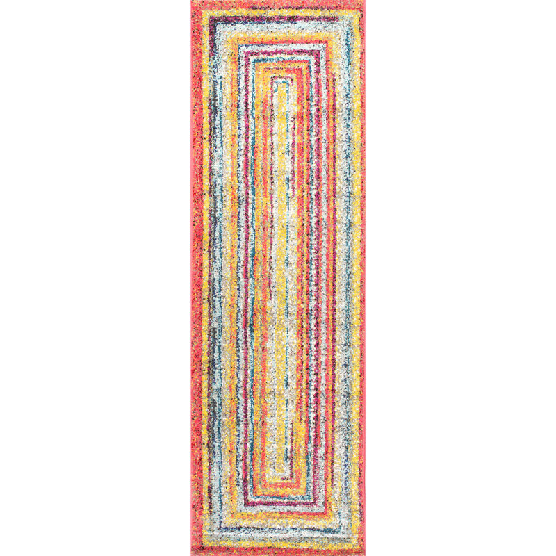 Tapis bleu / rouge / jaune à motif géométrique Horace, Tapis de couloir 2 pi 6 po x 6 pi