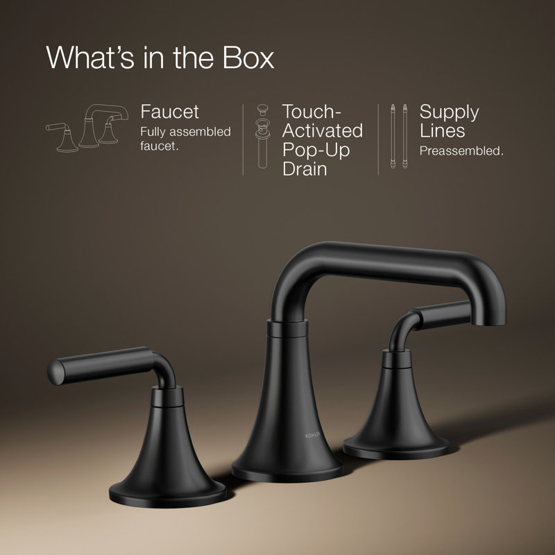 Tone Widespread Bathroom Sink Faucet, Three-Hole Bathroom Faucet with Clicker Drain, 1.2 GPM, Black
