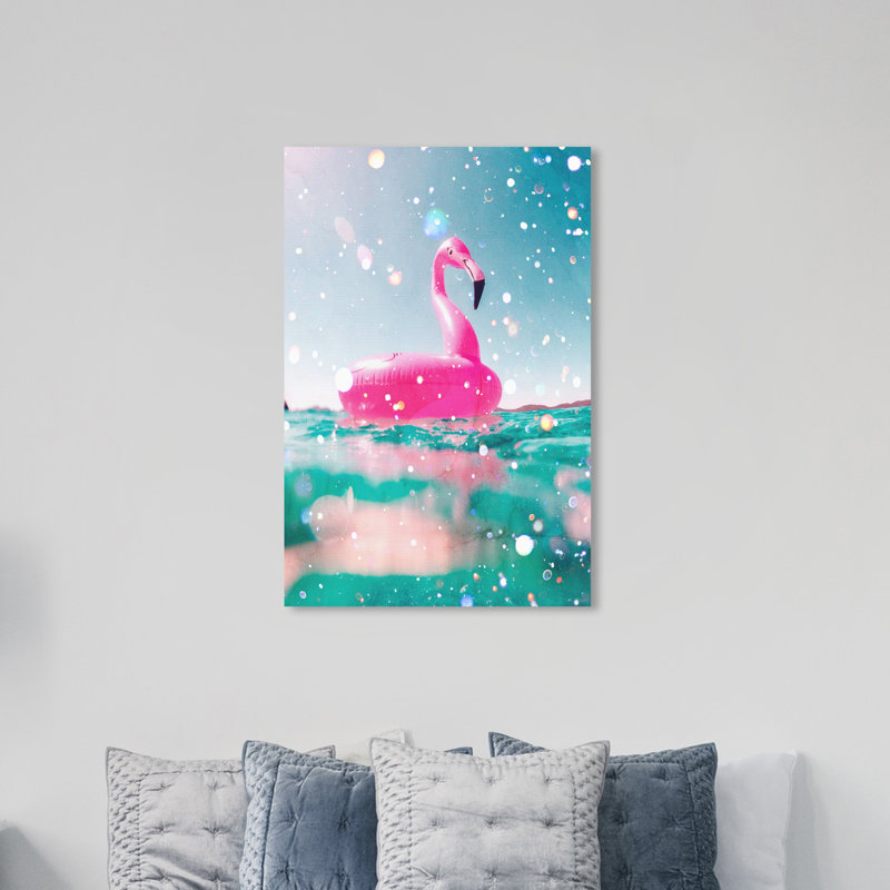 Reproduction d’art graphique sur toile tendue côtière et rose côtière flamant rose, H 36 po x l 24 po x P 0,8 po