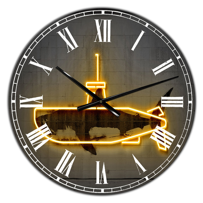 Horloge murale moderne surdimensionnée jaune sous-marin, Petit