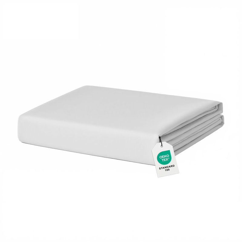 Drap en satin de coton 220 fils doux et lisse - Basics by Wayfair ™, Gris clair, Drap plat de taille de lit double