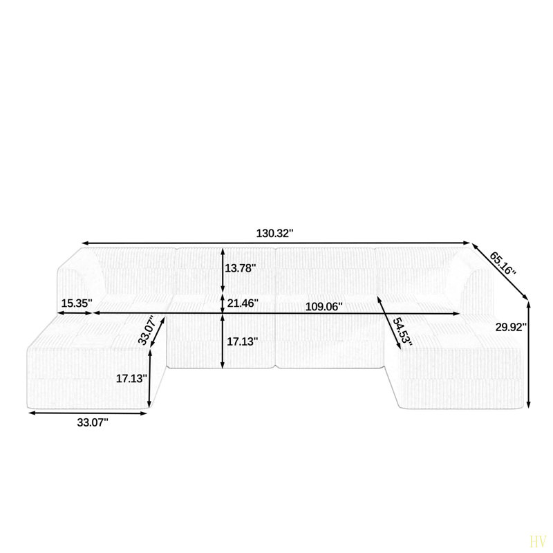 U Shape Modular Sectional Sofa, Compressed Sectional Sofa Modern Minimalist Style Corduroy Couch, Sleeper Sofa For Living Room, Bedroom, Comfy Compressed Sofa Couch Space-Efficient Design