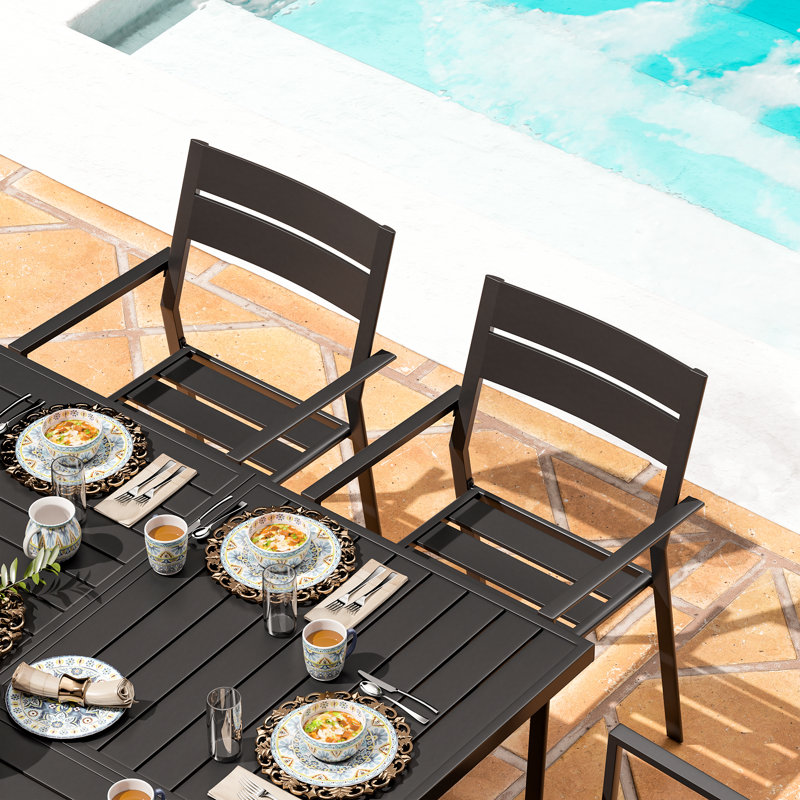 Amiko Square 8 - Person Outdoor Dining Set, Black