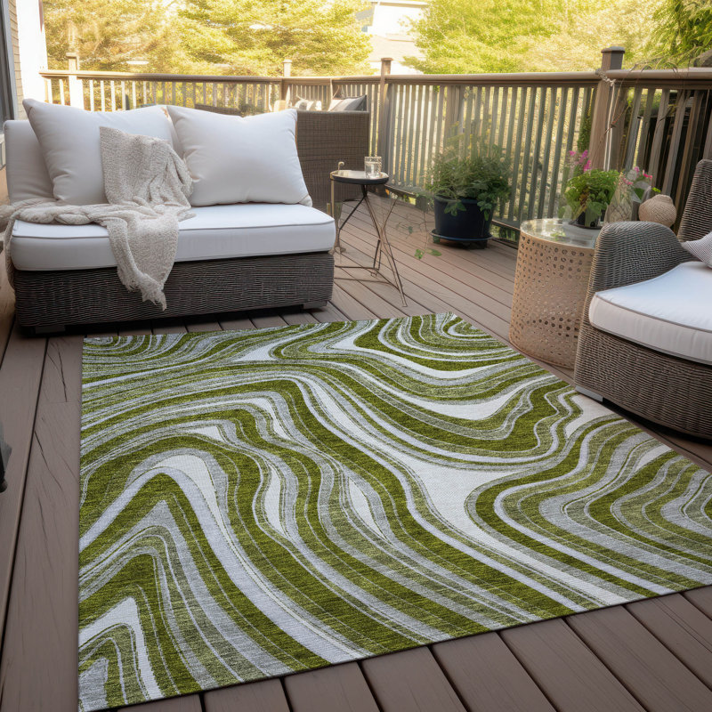 Tapis intérieur / extérieur en polyester tissé à la machine Lamanna, Rectangle de 10 pi x 14 pi