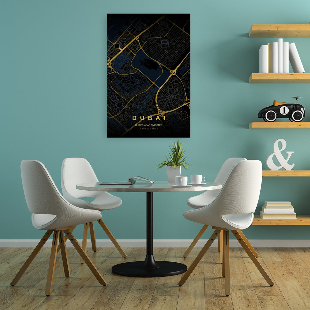 Golden Dubai City Map Abstract Elegant Modern Architecture City Wall Art Print