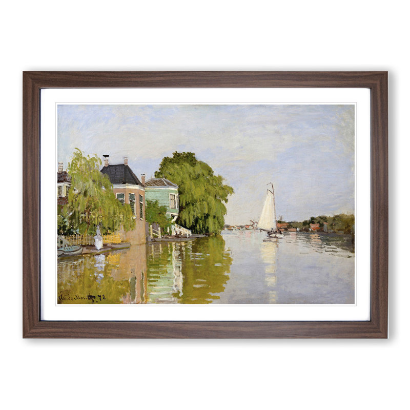 Houses on the Achterzaan by Claude Monet - Picture Frame Painting, Walnut Framed, 27cm H x 36cm W x 2cm D
