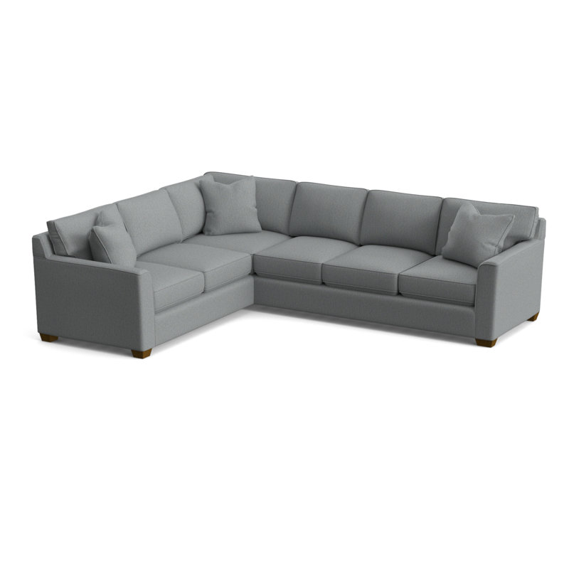 Frye L-Sectional, Light Blue Performance Fabric; 0851-55, Left Hand Facing, Havana