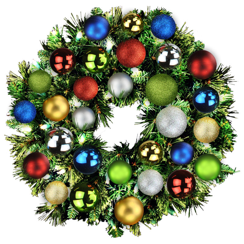 Faux Lighted 48'' Wreath, Blue/Red/Green/Gold, 8" H x 24" W x 24" D