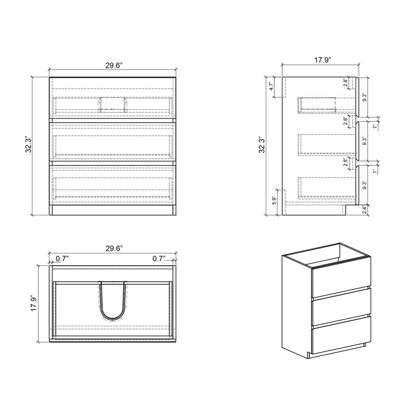 Armoire de plancher - noyer, 3, sans lavabo, élégance moderne, couleur de noyer Smooth Move