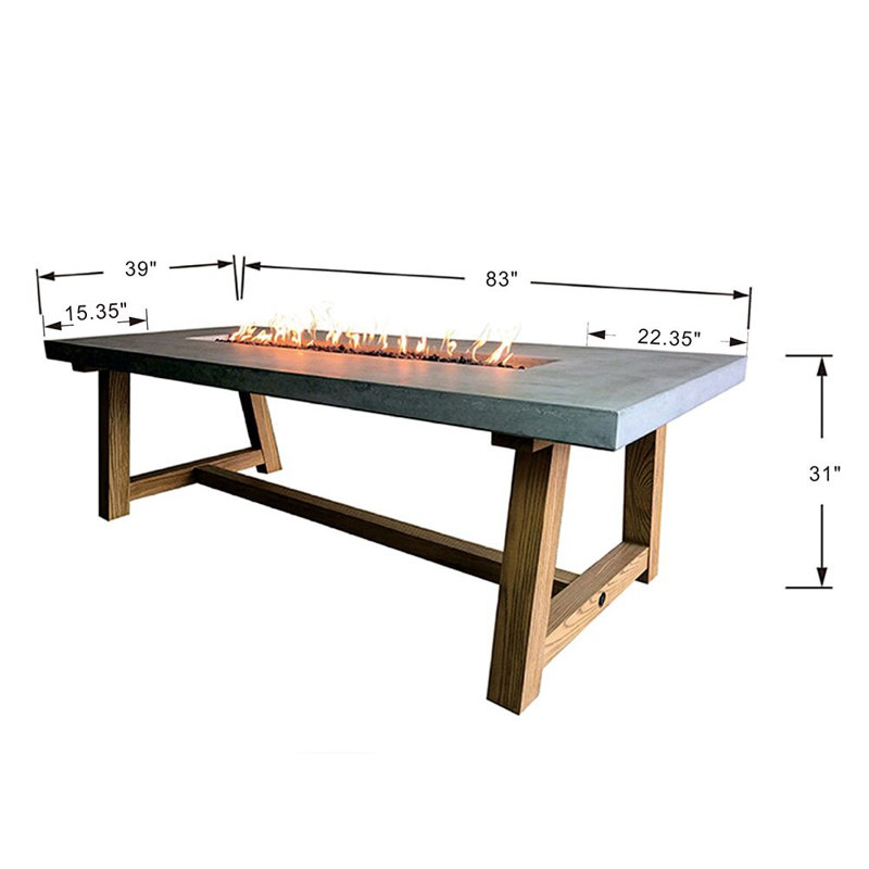 Rectangle Concrete Smokeless Fire Pit Table, Propane