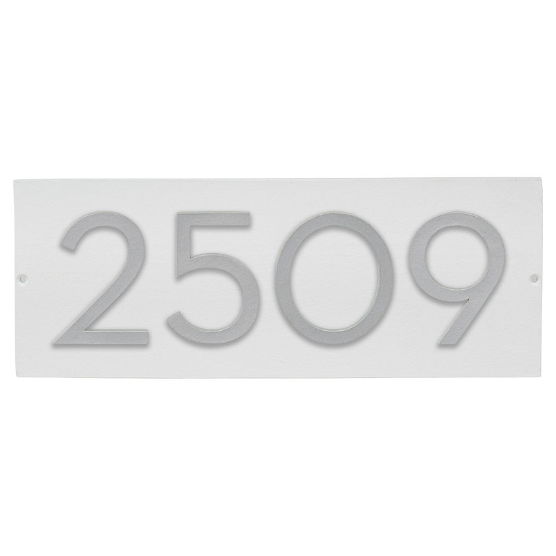 Floating Modern 4" Number Horizontal Address Plaque (4 Digits), White, Silver
