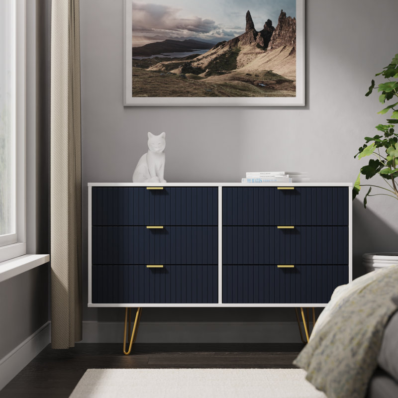 Beranda 6 Drawer Wide Chest (Ready Assembled), Indigo Matt/White