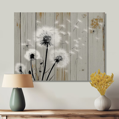 White Black Dandelion Morning Summer Breeze - Dandelion Framed Canvas Print, White Floral Wall Art