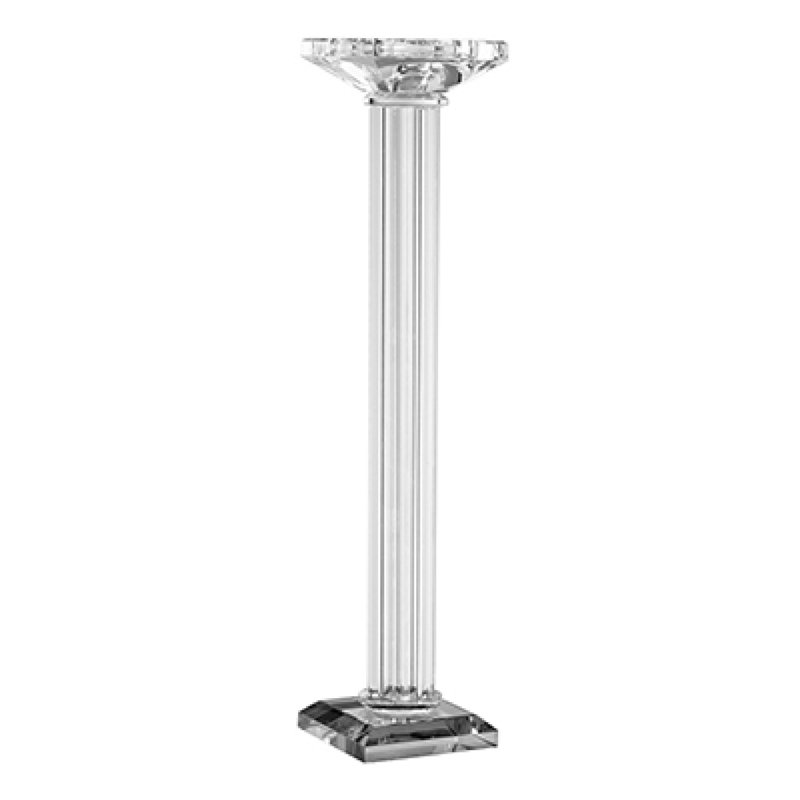 Pillar Candle Holder, 17 Inch Tall Fluted Clear Glass, Classic Square Base