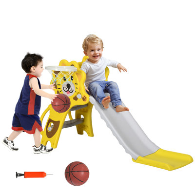 Glissoire pour tout-petits 3 en 1 pour l'intérieur, jouet pour tout-petits, glissoire pour bébé facile à installer avec panier de basketball, grimpeur pour enfants de 18 à 36 mois, jaune